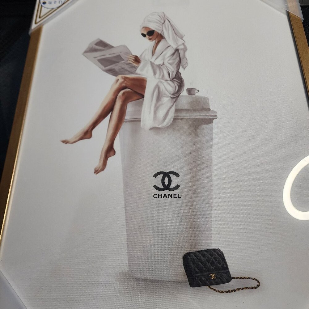 NWT Framed Wall Art Decor Chanel Coffee Cup